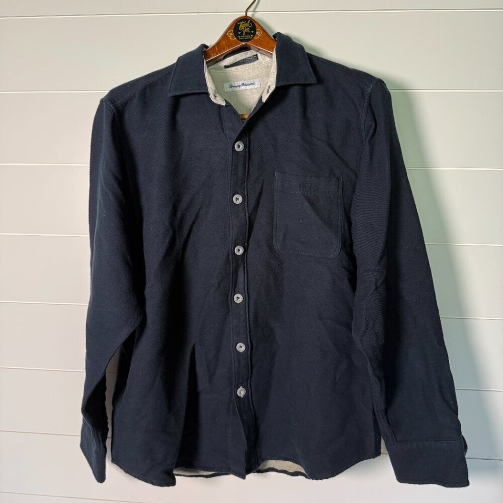 Tommy Bahama Long Sleeve 100% Cotton Navy/Tan Button Up Sz Large